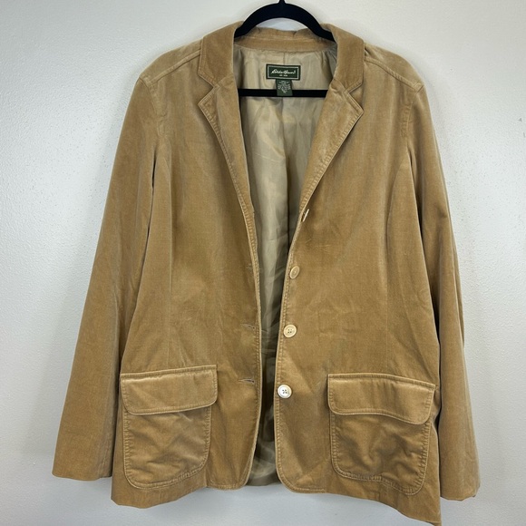 Eddie Bauer Womens XL Light Brown Velvet Blazer Chore Jacket Cotton Buttons - Picture 8 of 13